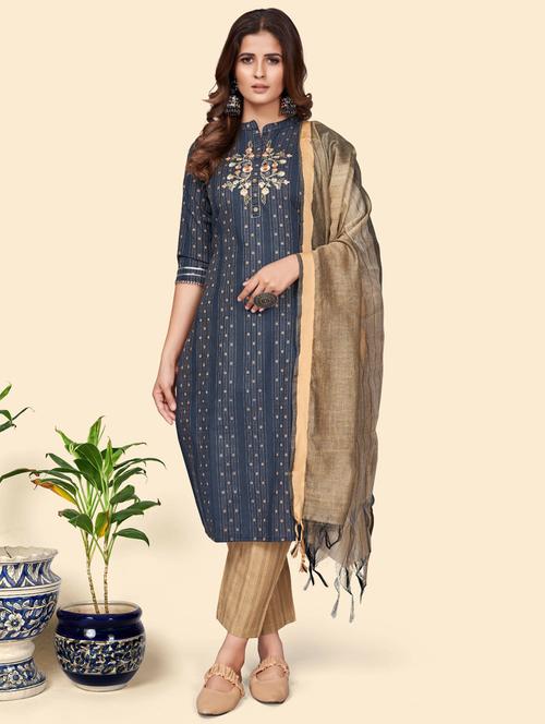 embroidered kurta dupatta set - 19942770 - Very Small Image - 1