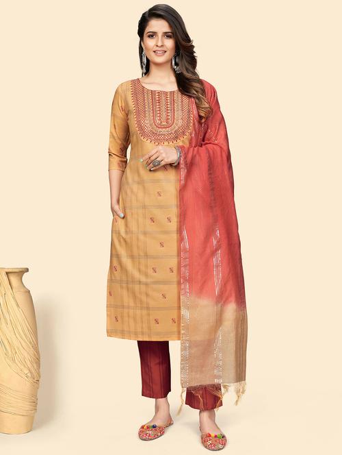 self design kurta dupatta set - 19942826 - Very Small Image - 1