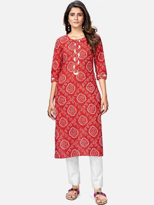 red cotton blend straight kurta - 19942986 - Very Small Image - 1