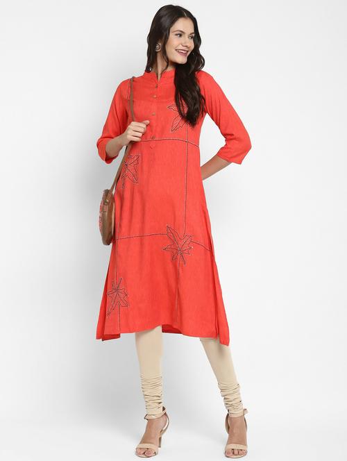 red viscose straight kurta - 19942990 - Very Small Image - 1