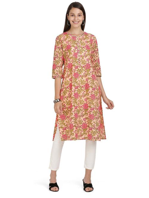 orange cotton blend straight kurta - 19943003 - Very Small Image - 1