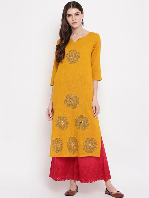 yellow cotton blend straight kurta - 19943014 - Very Small Image - 1