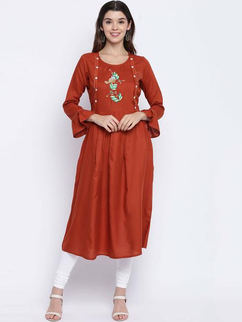 orange viscose flared kurta - 19943028 - Very Small Image - 1