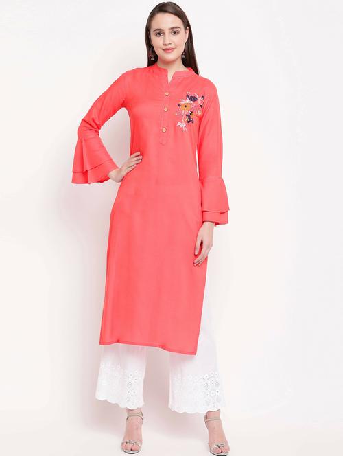 pink viscose straight kurta - 19943038 - Very Small Image - 1