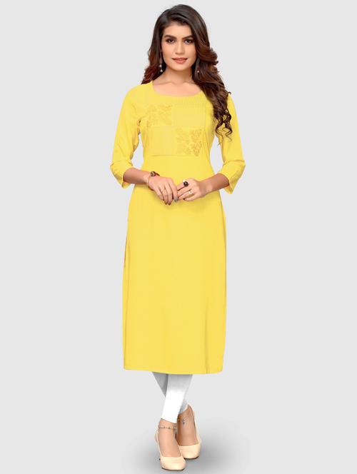 yellow viscose straight kurta - 19943047 - Very Small Image - 1