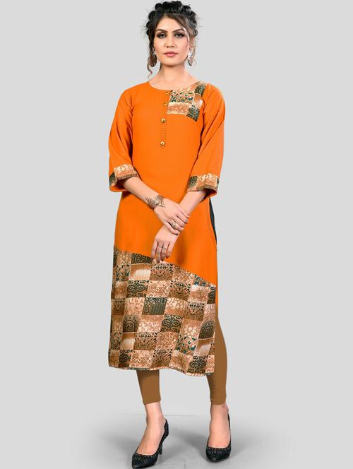 orange viscose straight kurta - 19943068 - Very Small Image - 1