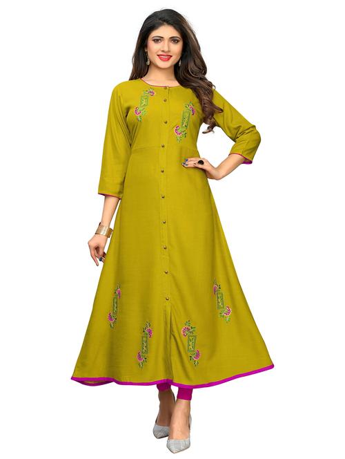 green cotton blend aline kurta - 19943096 - Very Small Image - 1