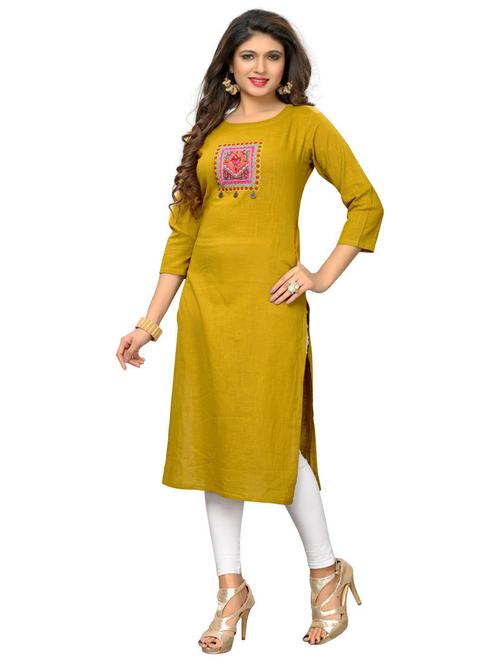yellow cotton blend straight kurta - 19943135 - Very Small Image - 1