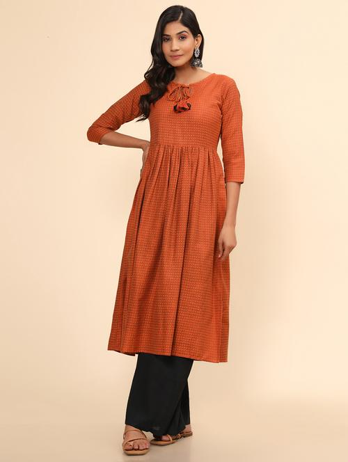 orange cotton blend aline kurta - 19943164 - Very Small Image - 1