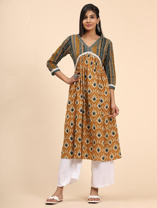 yellow cotton aline kurta - 19943181 - Very Small Image - 1