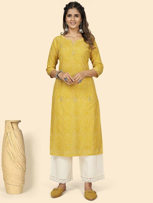 yellow cotton straight kurta - 19943241 - Very Small Image - 1