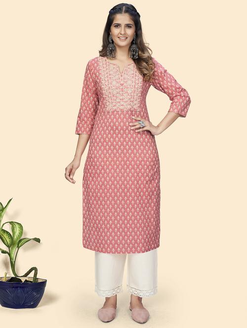 pink cotton straight kurta - 19943245 - Very Small Image - 1