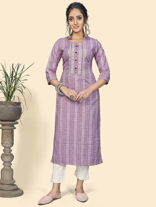 purple cotton blend straight kurta - 19943300 - Very Small Image - 1