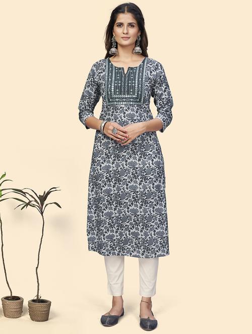 grey cotton straight kurta - 19943306 - Very Small Image - 1