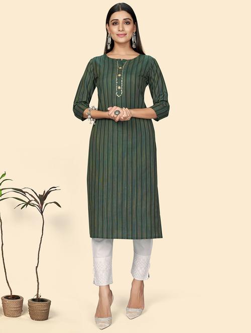green cotton blend straight kurta - 19943320 - Very Small Image - 1