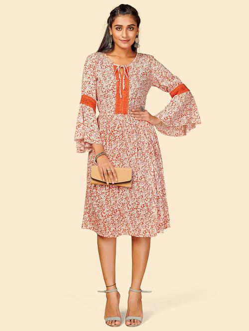 printed viscose fit & flare dress - 19943353 - Very Small Image - 1