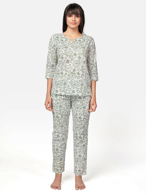 notch neck printed nightwear pyjama set - 19943474 - Very Small Image - 1