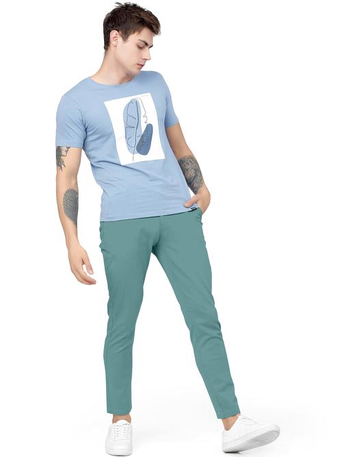 blue lycra blend casual trousers - 19944309 - Very Small Image - 1