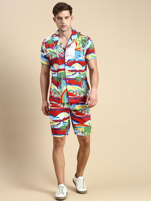 men's printed shorts co ord set - 19944432 - Very Small Image - 1