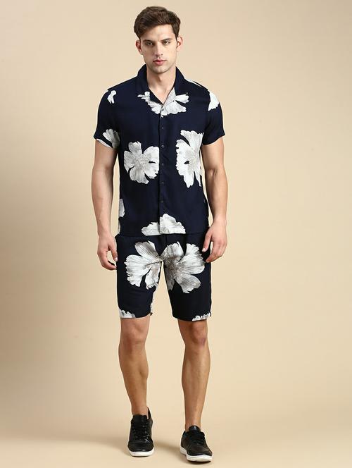 navy blue printed shorts co-ord set - 19944441 - Very Small Image - 1