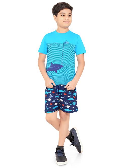 blue printed half sleeves shorts set - 19944633 - Very Small Image - 1