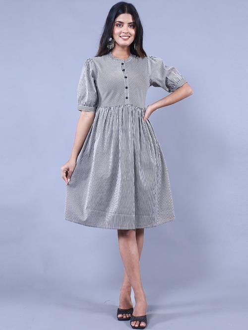 women's fit & flare striped dress - 19944708 - Very Small Image - 1