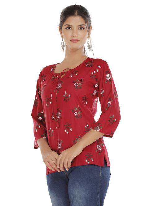 notch neck printed regular tunic - 19944825 - Very Small Image - 1