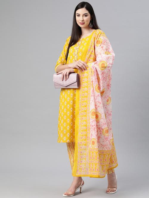 embellished yellow cotton suit set - 19944880 - Very Small Image - 1
