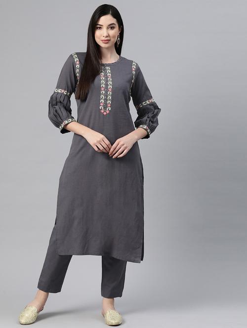 grey embellished cotton suit set - 19944906 - Very Small Image - 1