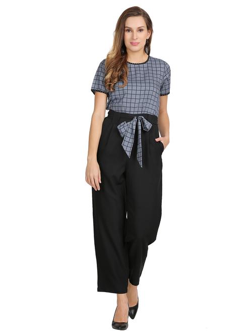 grey check print full leg jumpsuit - 19945185 - Very Small Image - 1