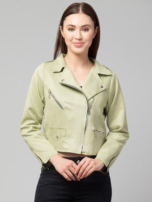zipper solid green regular jacket - 19945463 - Very Small Image - 1
