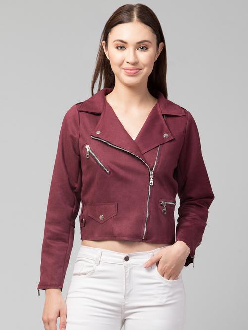 zipper solid red regular jacket - 19945466 - Very Small Image - 1