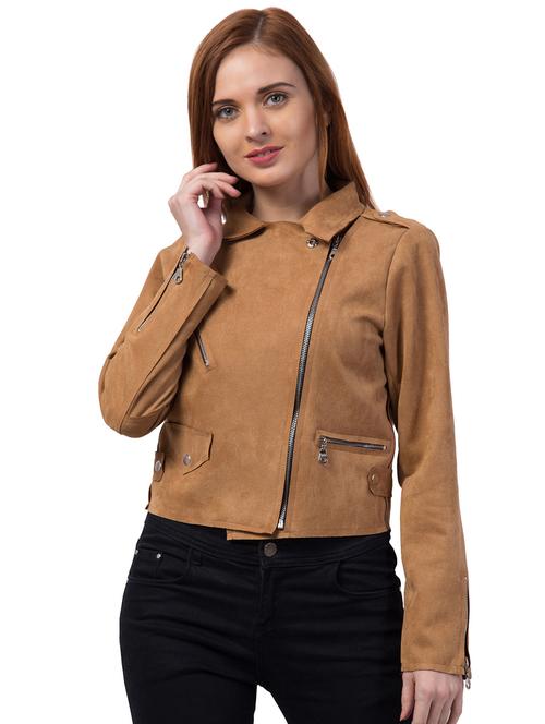 zipper solid brown regular jacket - 19945467 - Very Small Image - 1