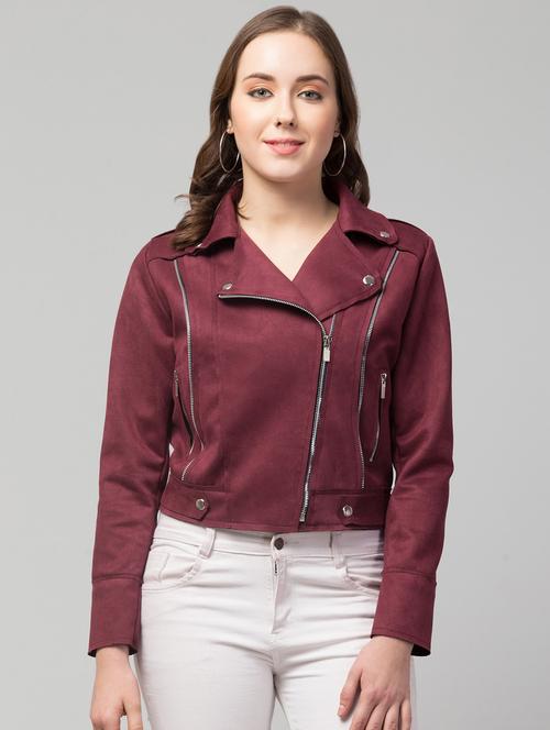 zipper solid red regular jacket - 19945474 - Very Small Image - 1