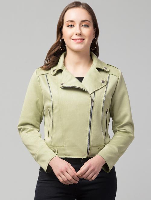 zipper solid green regular jacket - 19945480 - Very Small Image - 1