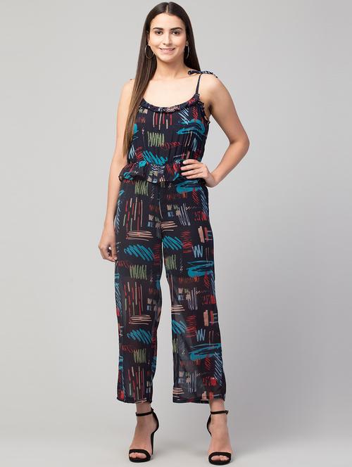 dark blue printed full leg jumpsuit - 19945510 - Very Small Image - 1