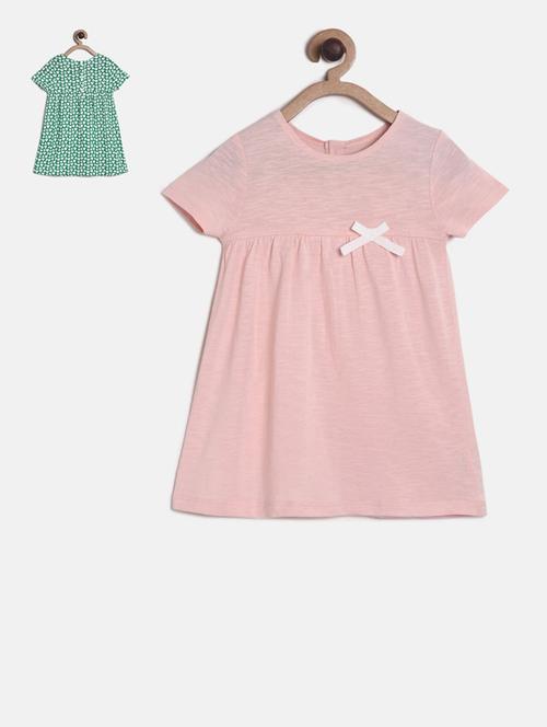 girls round neck solid cotton frock - 19946488 - Very Small Image - 1