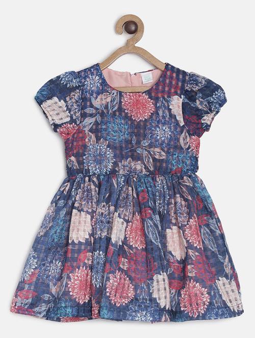 girls round neck floral cotton frock - 19946541 - Very Small Image - 1