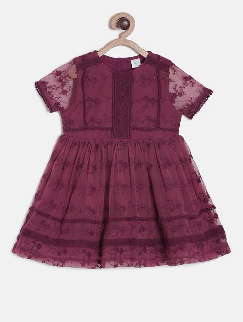 girls round neck embroidered frock - 19946542 - Very Small Image - 1