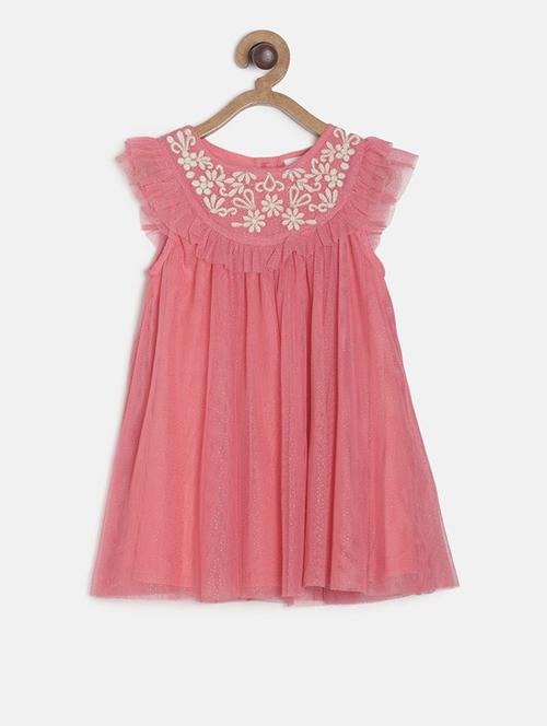 girls round neck embroidered frock - 19946545 - Very Small Image - 1