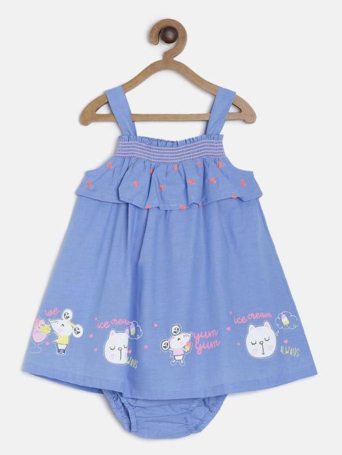 girls square neck printed frock - 19946568 - Very Small Image - 1