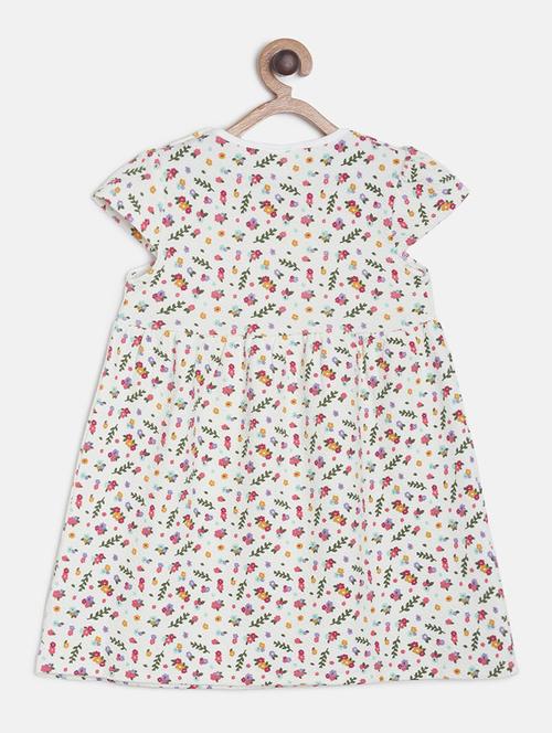 girls round neck floral cotton frock - 19946601 - Very Small Image - 1