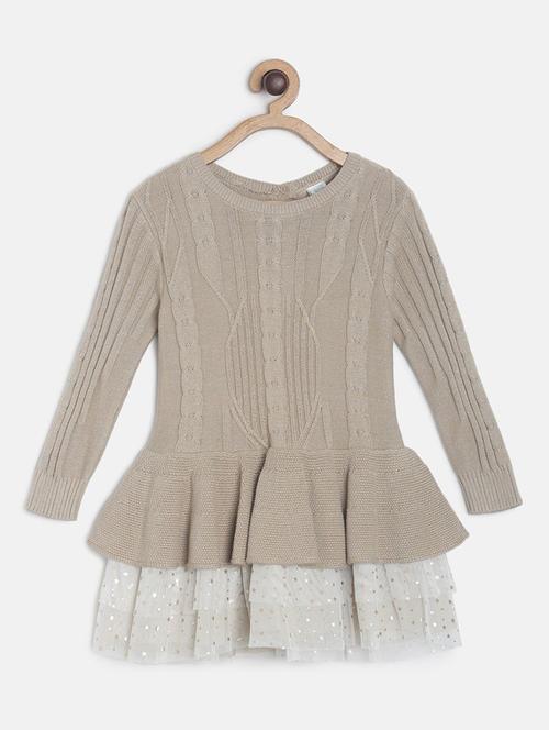 girls brown solid cotton frock - 19946664 - Very Small Image - 1