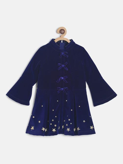 girls navy blue solid frock - 19946665 - Very Small Image - 1