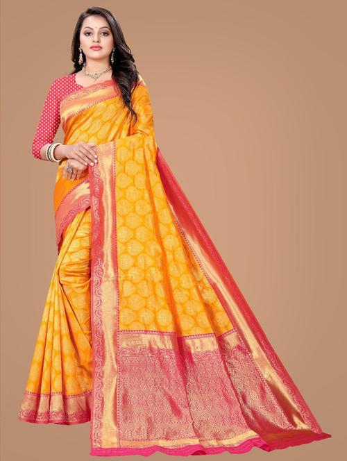 yellow kanjivaram saree with blouse - 19947517 - Very Small Image - 1