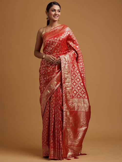 red silk blend kanjivaram saree with blouse - 19947519 - Very Small Image - 1