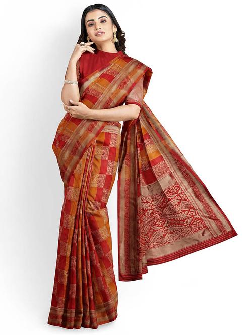 red silk blend kanjivaram saree with blouse - 19947521 - Very Small Image - 1
