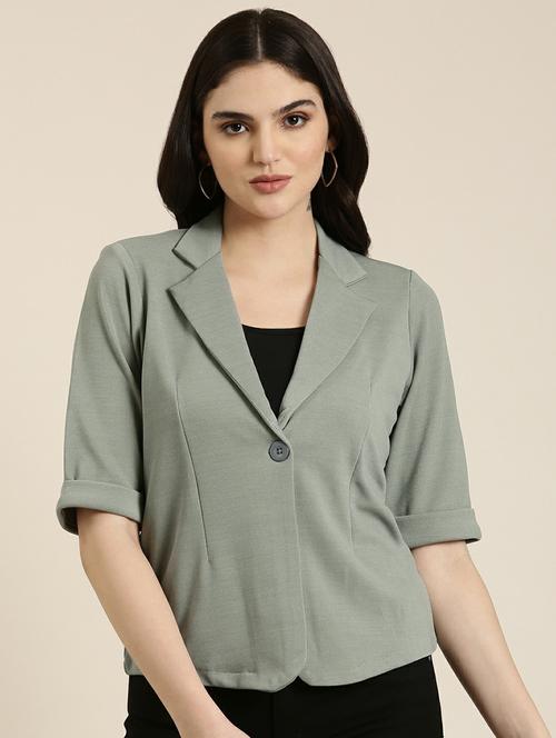 green solid single breasted blazer - 19947653 - Very Small Image - 1