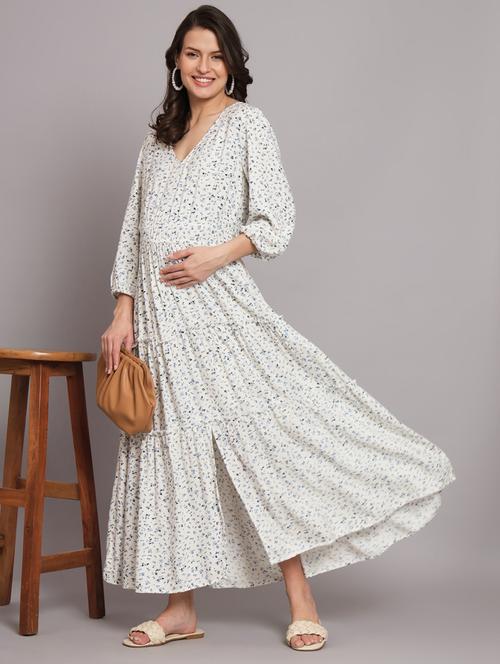 white printed maternity wear maxi dress - 19947662 - Very Small Image - 1