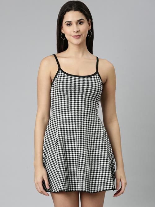 women's fit & flare checks dress - 19947784 - Very Small Image - 1
